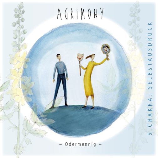 Titelseite Bachblüten-Karte “Agrimony“, Sich den Zugang zu eigenen Vorstellungen erlauben