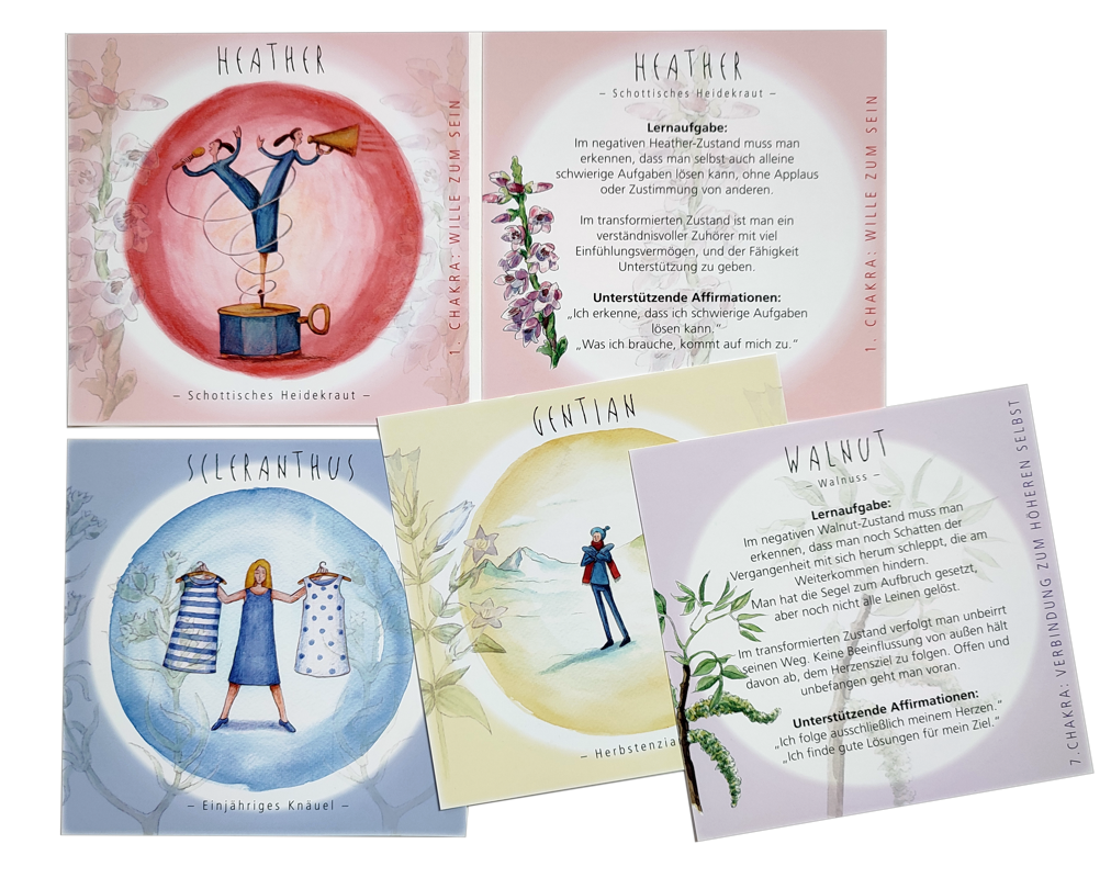 Karten aus dem Set „Bachblüten - Anschluss an die Lebensquelle über Aura und Chakras“