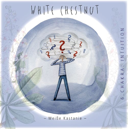 Titelseite Bachblüten-Karte “White Chestnut“, Kreisende Gedanken stoppen